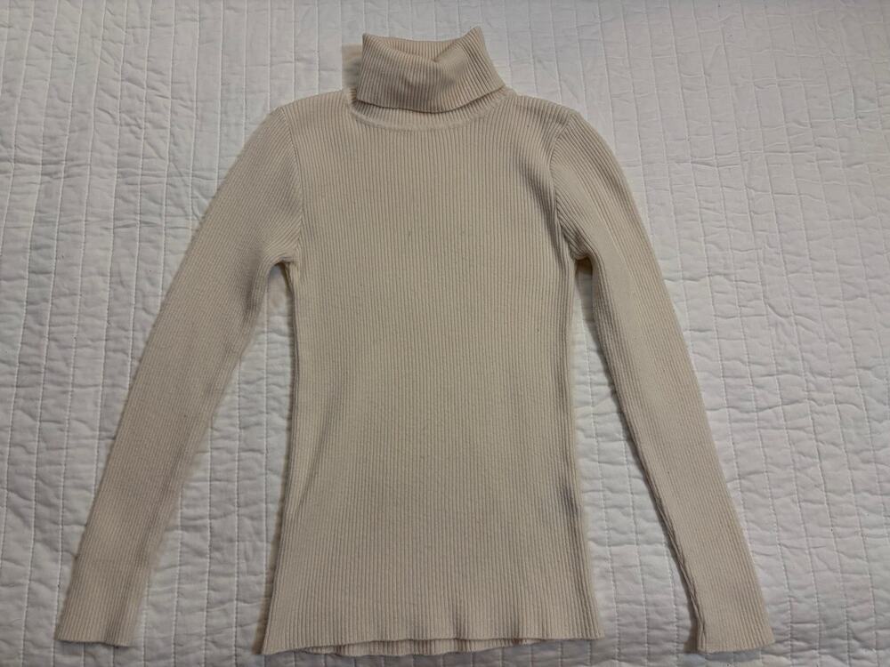 SHEIN Cream Ribbed Knit Turtleneck Sweater - Form Fitting - Size S